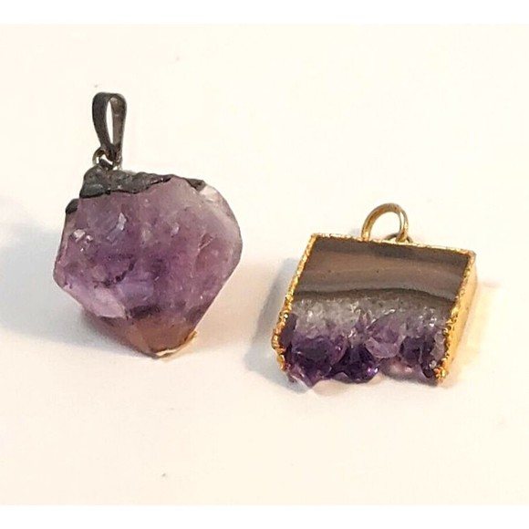 Natural Amethyst Pendant Healing 2pc Brazilian - Picture 1 of 7
